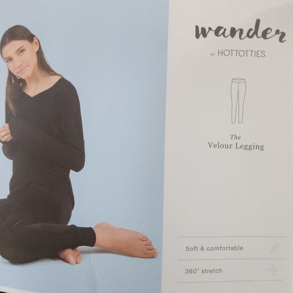 Wander By Hottotties Soft Black Velour Legging Small NWT - Picture 3 of 6